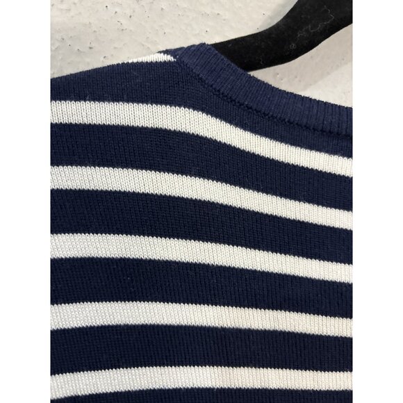 White House Black Market V Neck Striped Navy And White Nautical Sweater Blouse M - Picture 7 of 11